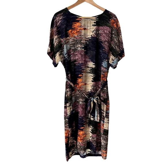 ELK NWT Arden Short Sleeve Belted Impressionist Print Midi Shift Dress sz 4 - Picture 1 of 15